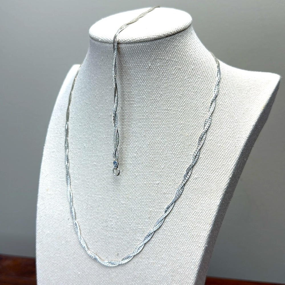 Vintage Sterling Silver Twisted Braid Herringbone Necklace